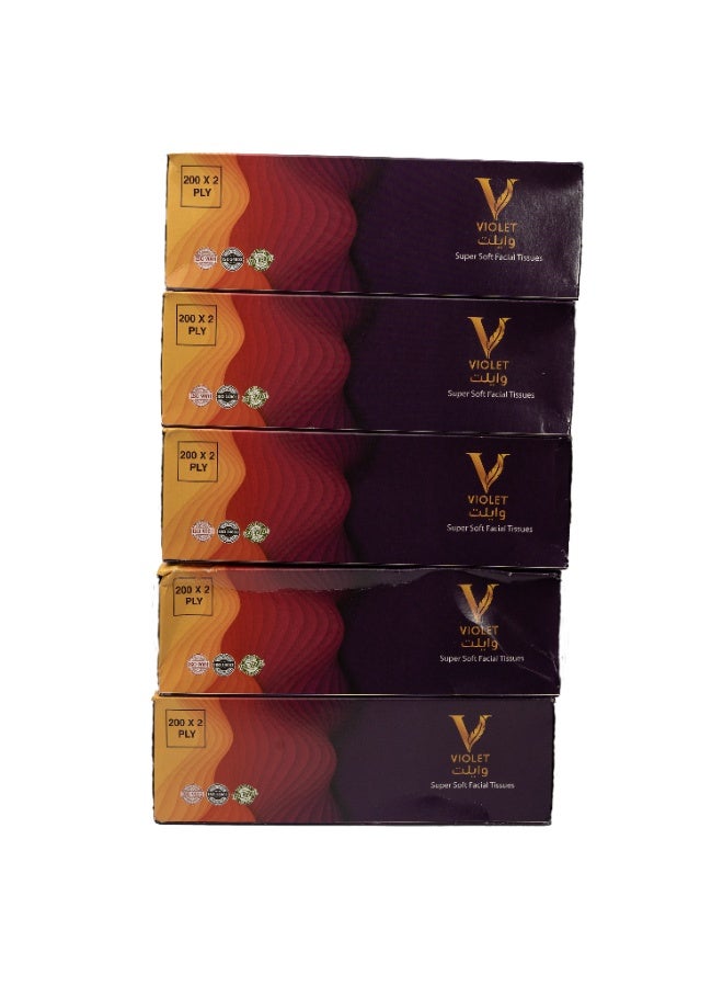 Violet Super Soft Facial Tissue 200 Sheets x 2 Ply Pack of 5 - Image 3